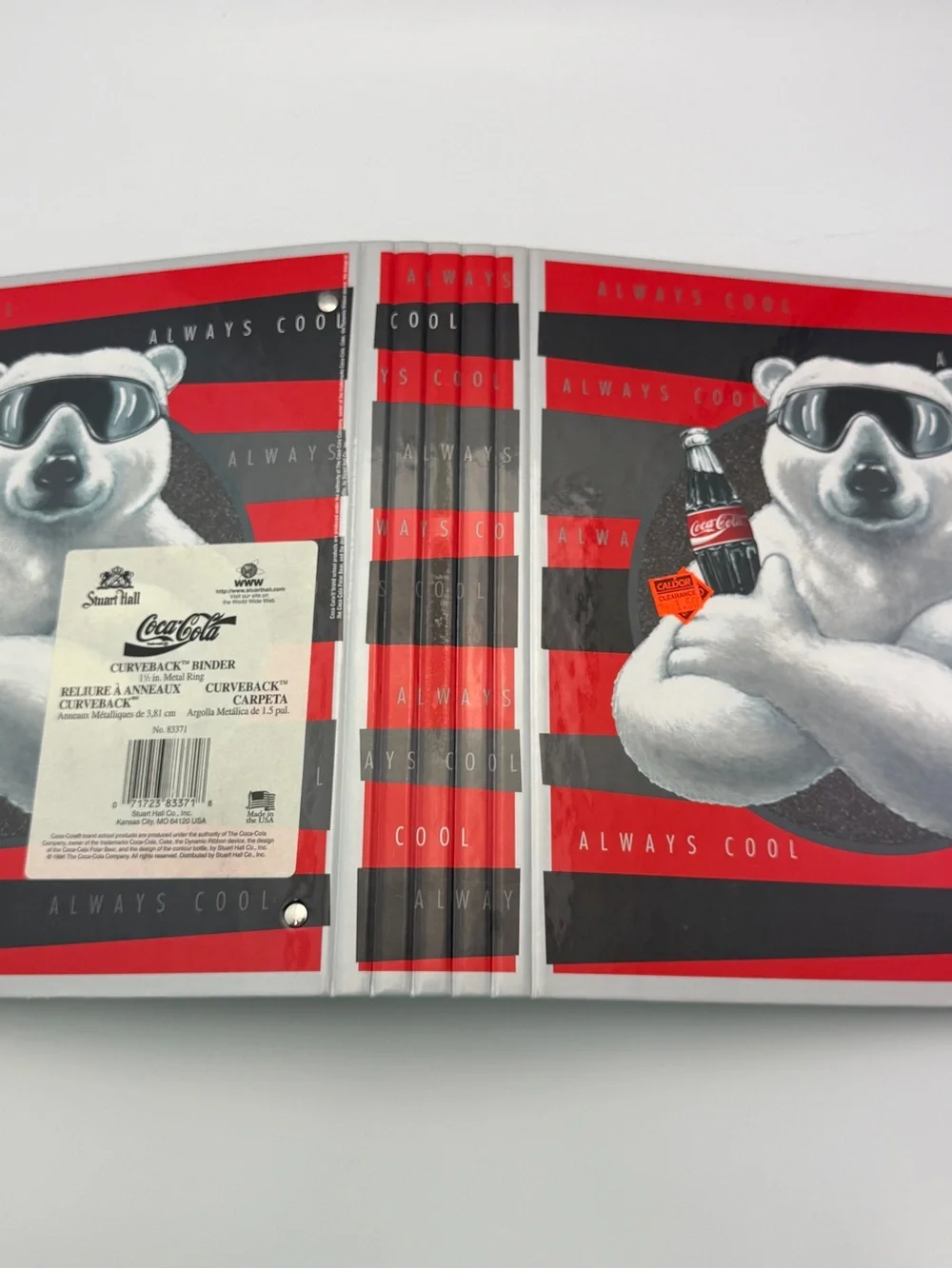 Coca Cola Polar Bear Binder in Red & Black Stripes 1996